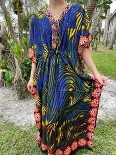 Womens Maxi Kaftan Dress Deep Royal Blue Black Pinted | Etsy Deep Royal Blue