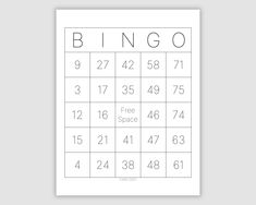 a white poster with the word bingo written in black and white on top of it