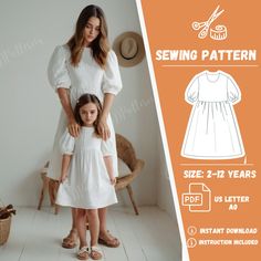 - Sewing pattern set includes dresses for girls and women - Bishop dress pattern suitable for a charming cottagecore look - Designed for summer wear, featuring a light and airy white linen fabric - Perfect for beginners, offering an accessible sewing project - Set includes patterns for both girls' and women's sizes for matching or coordinated outfits - Ideal for creating picturesque and timeless ensembles for warm weather occasions or everyday wear Get a big discount with the Bundle Shop Pattern Mommy And Me Dress Pattern, Simple Sewing Patterns For Beginners, Maternity Dress Pattern Sewing, Cottage Core Sewing Patterns, Linen Dress Sewing, White Dress Pattern, Cottagecore Dress Pattern, Maternity Dress Pattern, Summer White Dress