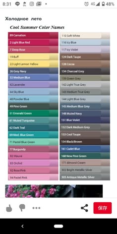 an iphone screen showing the colors and sizes of clothes