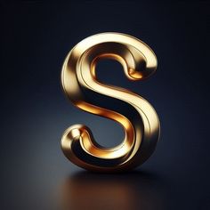 the letter s is made up of shiny gold metal and sits on a black surface