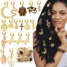 PRICES MAY VARY. Nice Package for You: we will provide you with 40 pieces dreadlock accessories for hair, sufficient in quantities and styles to meet your daily requirement of using, sharing and replacing, fit for most matches African Style Design: these hair charms are designed in moon shape, leaf style, snake, shell, butterfly elements and more, 15 styles are full of African feelings, can show your retro personal tastes, dangle design will make your hair styles more vivid Reliable and Comforta Locs Hair Jewelry, Clips For Braids, Hair Jewelry Braids, Diy Hair Jewelry, Hair Accessories For Braids, Accessories For Braids, Hair Clips For Braids, Hair Clips Gold, Shell Butterfly