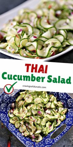 cucumber salad with thai writing on the side