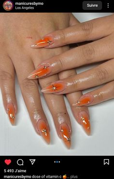 orange silver nailinspo nailart Orange Almond Acrylic Nails, White And Orange Nails, College Nails, Ideas Uñas, Aura Nails, White Manicure, Airbrush Nails, Vintage Nails, Nail Sets