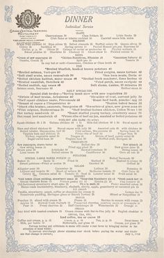 an old document with the words dinner written in blue and white ink on top of it