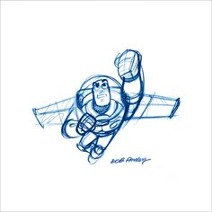 a drawing of an airplane with a man on it