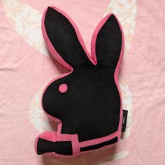 Playboy Bunny Pillow Black With Coral Eyes He Is About 21 In Tall And I Hope He Goes To Someone That Loves Him He Is Old And May Have Some Normal Wear And Tear Small Holes Bunny Pillow, Playboy Bunny, Dream House Decor, House Decor, Dream House, I Hope, Coral, Women Accessories, Pillows