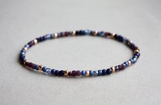 Navy, Purple & Rose Gold Bracelet - 3mm beads - stretchy I can make the bracelet to your size.  Just send me a message or you will receive a standard size (18cm) bracelet. Beaded Bracelets Boho, Gold Arm Band, Bracelets Boho, Stretchy Beaded Bracelet, Bracelets Design, Diy Bracelet Designs, Gold Armband, Handmade Jewelry Tutorials, Navy Purple