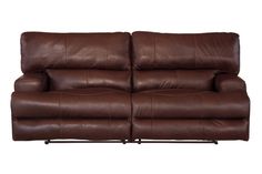 a brown leather reclining couch on a white background