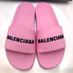 Authentic! Raised Logo Lends A Pop Of Dimension To These Ultra-Comfortable Slides. Polyvinyl Chloride Upper Open Toe Slip-On Style Molded Footbed Polyvinyl Chloride Lining Waterproof Rubber Sole Dust Bag Included Made In Italy Spring Luxury Pink Slides, Trendy Pink Flat Slides, Designer Pink Slides For Spring, Balenciaga Purse, Balenciaga Style, Black Balenciaga, Balenciaga Women, Balenciaga Logo, Rubber Sandals