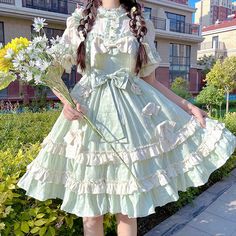 OP Dress♥Ready to Ship♥Rabbits Plant Flowers♥ Cotton Lolita Dress – nbsama Op Dress, Lolita Outfits, Maid Dress, Fairy Dress, Kawaii Clothes, Harajuku Fashion, Lolita Dress, Lolita Fashion, Kawaii Fashion