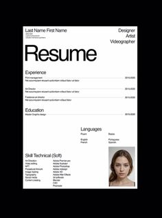 a professional resume template with an image on the front and back cover, in black