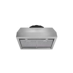 a stainless steel range hood with two lights