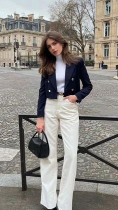 #classy #outfitidea #fashion White And Blue Outfits For Women Classy, Office Outfits Women White Blazer, Classy French Aesthetic, Blazers For Women Outfits Classy, Aesthetic Formal Outfits Women, Outfit With Blazer For Women, Classy Autumn Outfits, Powerful Women Outfits, Classy Professional Outfits