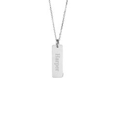 This Engravable Petite Vertical Silver Bar Necklace is a delicate personalized style that is sure to become a staple in your wardrobe. The 3/4 inch long bar comes on a 16 inch rolo chain with a 2 inch extender and can be engraved on the front and back. Coordinates Jewelry, Family Tree Necklace, Silver Bar Necklace, Monogram Jewelry, Silver Bar, Cz Stud Earrings, Engraved Jewelry, Silver Bars, Engraved Necklace