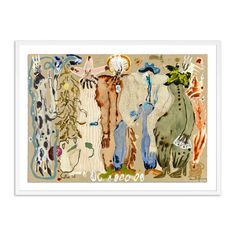 an art print with animals and words on it