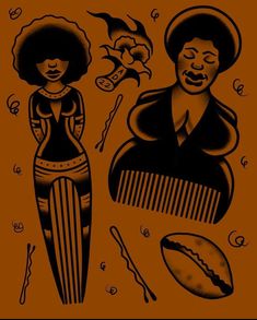 an image of two women with hair combs and other items in front of them