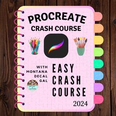 a notebook with the words procreate crash course on it