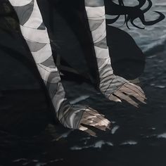 the legs and arms of an anime character in water