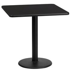 a black square table sitting on top of a metal base with an umbrella hole in the center