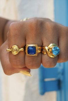 Greek Traditional Jewelry, Blue Jade Jewelry, Greek Jewelry Ancient, Blue And Gold Jewelry, Greek Rings, Ancient Greek Ring, Greek Accessories, Turquoise Jewelry Rings, Ancient Roman Jewelry