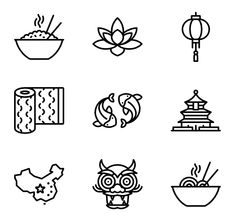 China Doodle, Bullet Journal Japan, China Drawing, China Tattoo, Japan Drawing, Japan Icon, Food Tattoos, Icon Set Design, Chinese Crafts