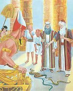 an image of a painting of some people in ancient egypt and one is holding a snake