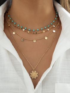 DETAILS
Composition: 10% Stones, 90% Alloy Multi Layer Necklace Beads, Layered Beaded Necklaces, Turquoise Bead Necklaces, Multi Layer Necklace, Gold Necklace Set, Disc Pendant, Gold Necklace Layered, Style Boho, Metal Necklaces