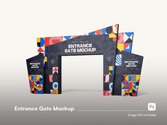 the entrance gate mockup is designed to look like it has geometric shapes and colors