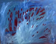 an abstract painting with red and blue colors