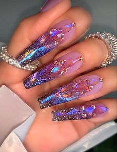 Fantasy Cat, Fancy Nails Designs, Nails Design With Rhinestones, Nail Swag, Gem Nails, Short Acrylic Nails Designs, Holographic Nails