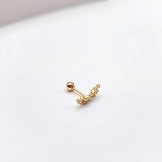 14K Solid Gold CZ Curve Stud Earring, Screw Back Single Stud Earring, Piercing Earring, Minimalist Earrings Bar Post, Earring Piercing, Dainty Gold Earrings, Earring Minimalist, Cartilage Piercing, Yellow Gold Pendants, Bar Earrings, Stunning Earrings