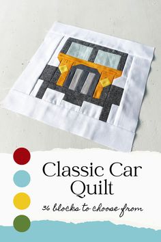 an image of a quilted piece with the words classic car quilt on it