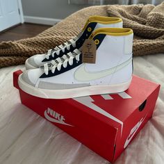 New In Box Nike Blazer Mids Sz Youth 7 Women’s 8.5 Sun Reactive Swoosh Symbol Blazer Mids, Trendy Shoes Sneakers, Nike Blazer, Nike White, Trendy Shoes, Kids Nike, White Nikes, Kids Shoes, Nike Shoes