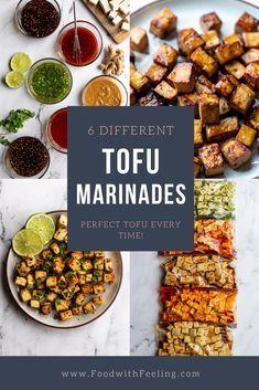 different types of tofu marinades with text overlay