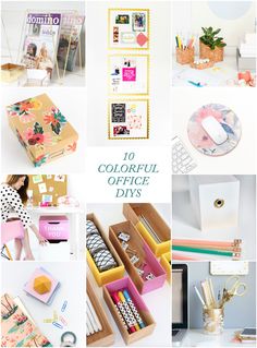 colorful office diy's with lots of crafting supplies and accessories in them