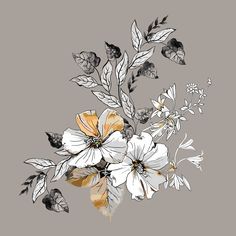 an artistic drawing of flowers on a gray background