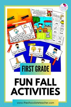 A picture of fall themed short vowel clip cards. Homeschool Activities Kindergarten, Activities Kindergarten