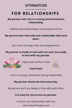 an affirmation poem with the words for love and affection in pink, black and white