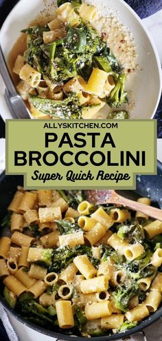 Collage of overhead shot of bowlful of pasta broccolini at top and  skillet with pasta broccolini at bottom. Brocolini Recipes, Baby Broccoli, Best Dinner Ideas, Skillet Dinner Recipes, Light Dinner Recipes, Brick Oven Pizza