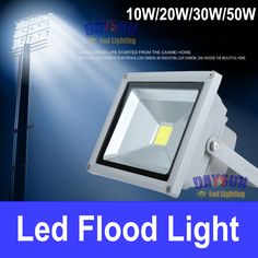 the led flood light is on display in front of a blue background