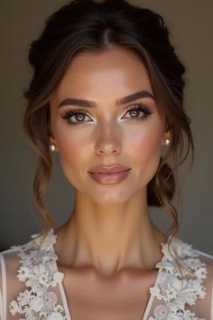 Bridal Makeup For Eyes, Sarah Hyland Wedding Makeup, Bridal Make Up Hazel Eyes Natural, Wedding Hooded Eye Makeup, Makeup Looks For Auburn Hair, Bridesmaid Wedding Makeup Brown Eyes, Wedding Makeup For Brown Eyes Hooded Eye, Small Eyes Wedding Makeup, Wedding Makeup For Brown Eyes Tan Skin