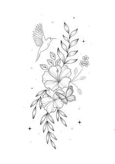 a black and white drawing of some flowers