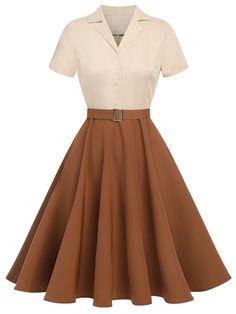 Khaki 1950s Snow White Style Button Dress | Retro Stage 1950s Clothes Aesthetic, 1950s Womens Fashion Dresses, 1950 Style Dresses, Fall Dresses Church, 1939 Fashion Women, 1950s Fashion Women Dresses Classy, 1950s Female Fashion, Classy 1950s Fashion, White Christmas Fashion