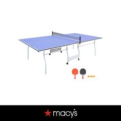 a ping pong table with two ping pong paddles