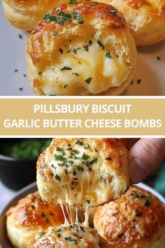 Pillsbury Biscuit Garlic Butter Cheese Bombs Pillsbury Biscuit Garlic Knots, Pizza Bites With Biscuits Pillsbury, Biscuits Dough Recipes, Recipes With Garlic Butter, Pillsbury Garlic Cheese Balls, Pilsbury Biscuit Garlic Butter Cheese, Food To Make With Biscuits, Cheese Stuffed Biscuits Garlic Butter, Garlic Bread Using Biscuits