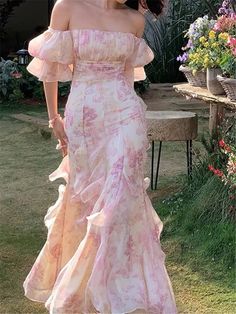 Embroidery Mesh Puff Sleeve Floral Pink Maxi Dress For Women - Golden Atelier Dreamy Outfits, فستان زهري, Bday Dress, Gaun Koktail, Peter Pan Dress, Spaghetti Strap Summer Dress, Western Dress, Sun Dresses, Dress Women Elegant