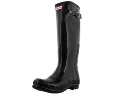 a pair of black rain boots on a white background