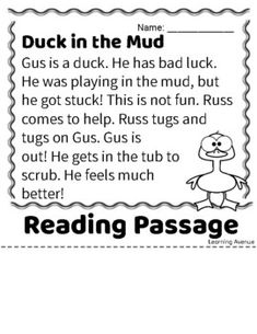 the duck in the mud reading passage for kids to read and practice their language skills