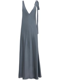 anthracite grey silk satin V-neck side tie fastening sleeveless A-line straight hem long length Elegant Silk Dresses, Silk Long Dress, Silk Dress Long, Grey Maxi Dress, Versace Outfit, Silk Maxi, Jw Anderson, Silk Maxi Dress, China Fashion